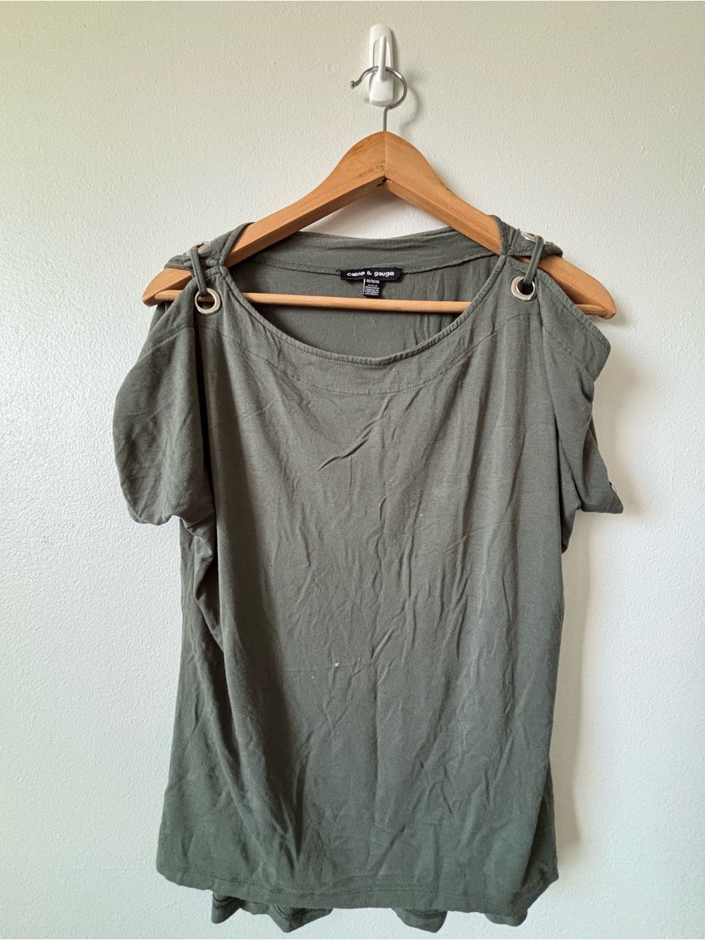 FREE - Cable & Gauge Olive Green Cold-Shoulder Tee with Grommet Accents